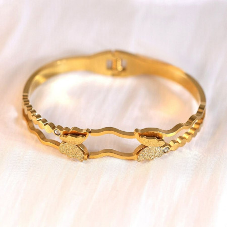 Electroplated gold double butterfly titanium steel bracelet
